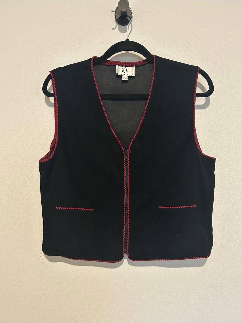 Black Velvet Vest with Red Trim